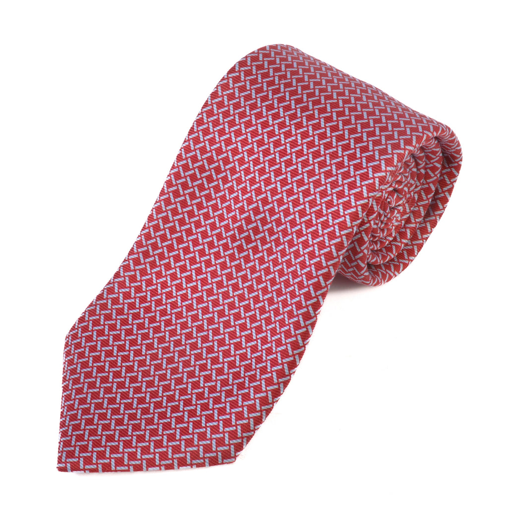 Ermenegildo Zegna Sky Blue on Red Geometric Print Tie