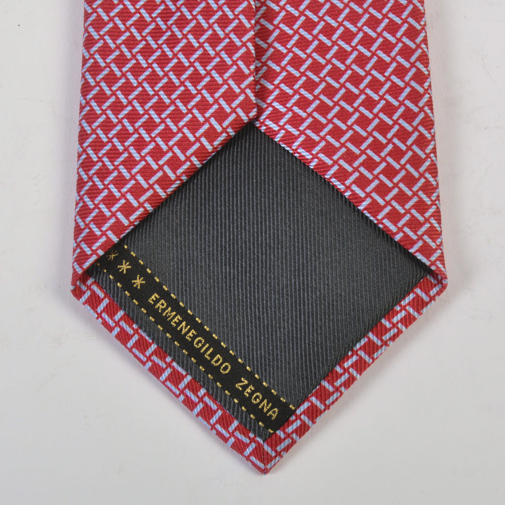 Ermenegildo Zegna Sky Blue on Red Geometric Print Tie