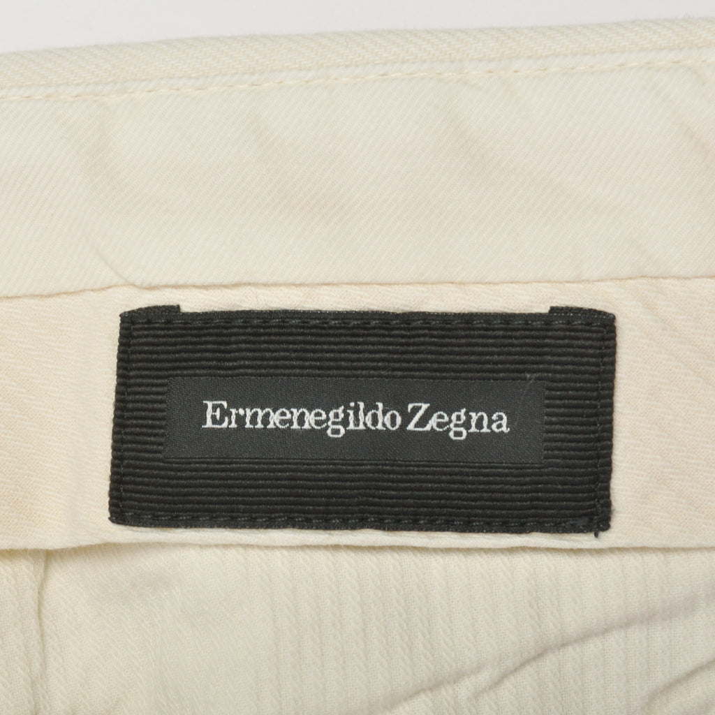 Zegna Off White Twill Pleated Trousers