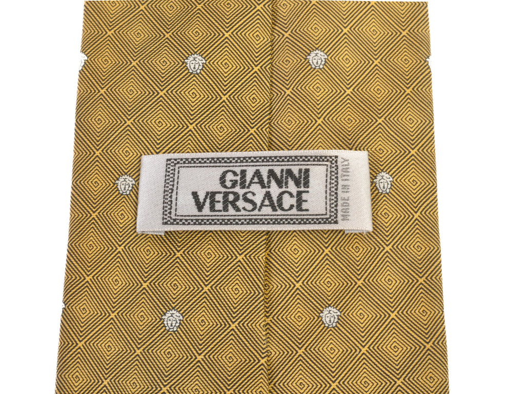 Gianni Versace Vintage Golden Yellow Print Tie
