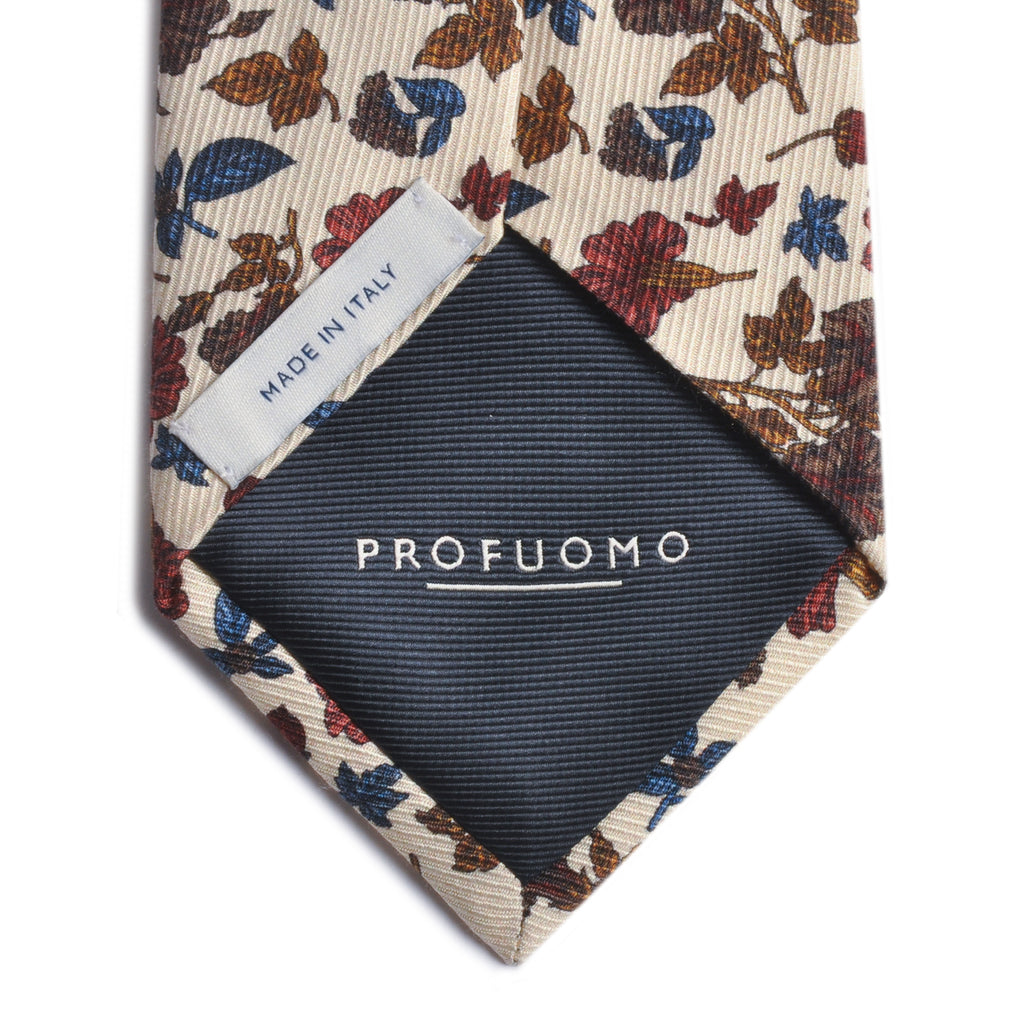 Profuomo Ivory Floral Print Tie