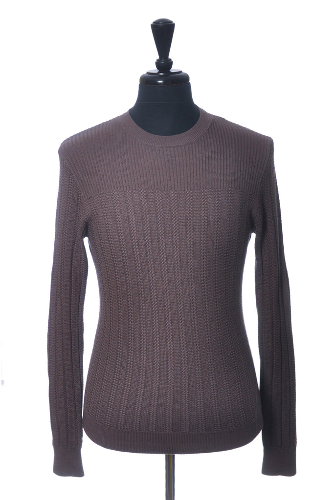 Zegna Brown Ribbed Wool Crew Neck Sweater
