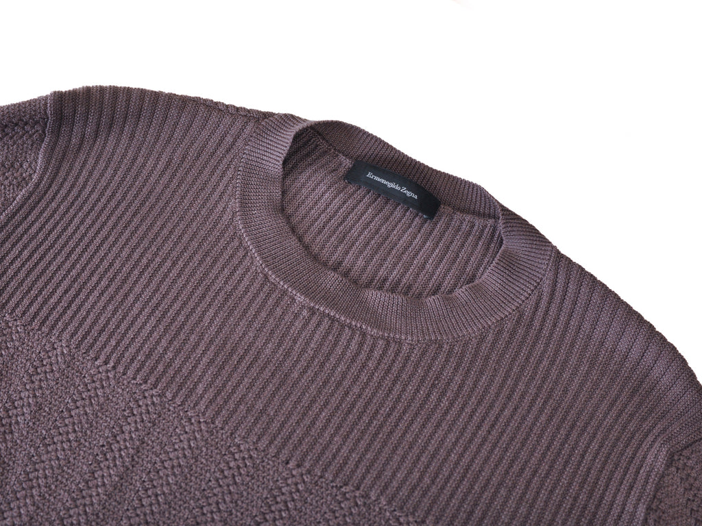 Zegna Brown Ribbed Wool Crew Neck Sweater