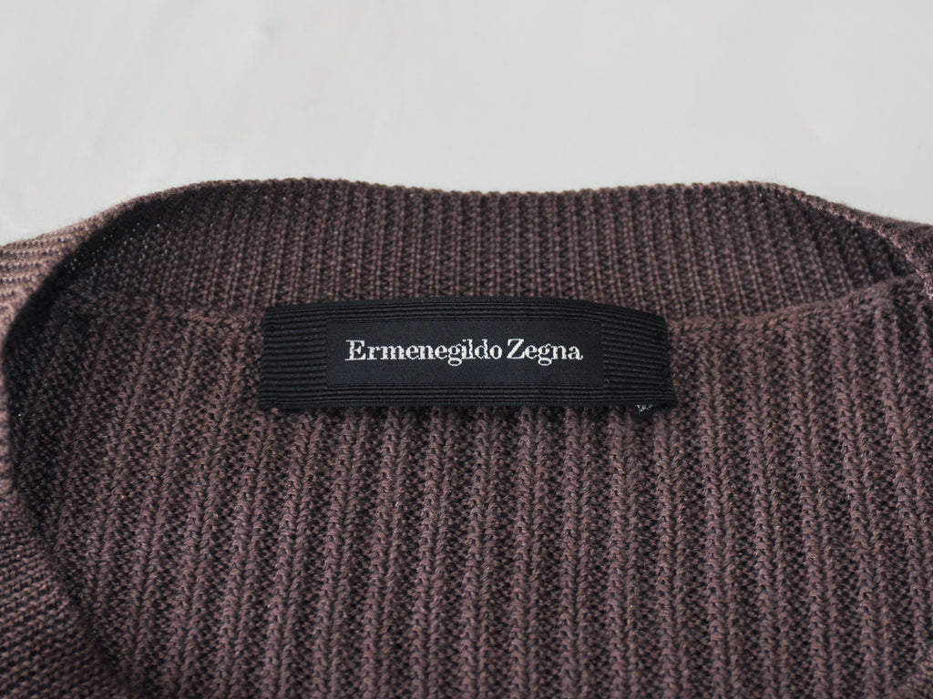 Zegna Brown Ribbed Wool Crew Neck Sweater