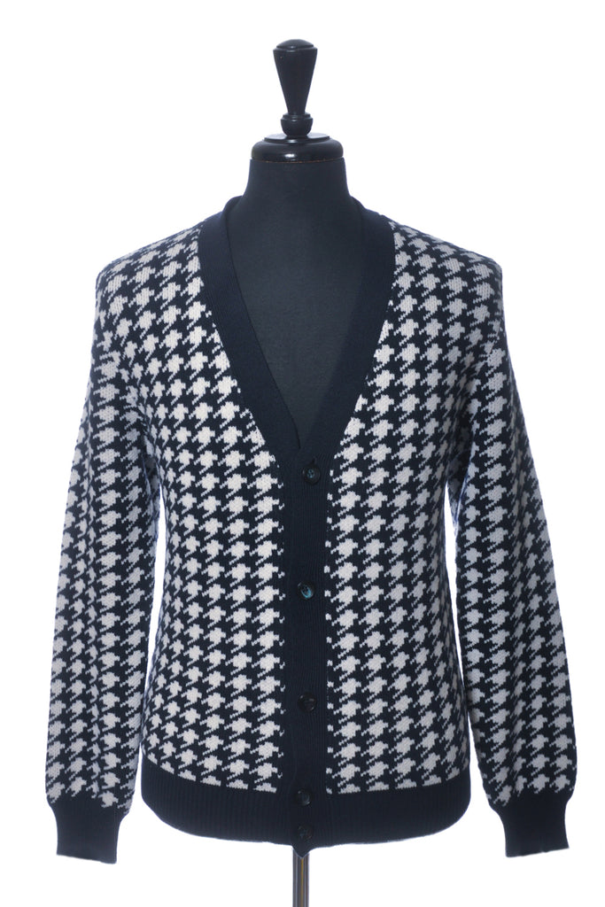 Kiton White on Black Houndstooth Cashmere Cardigan Sweater