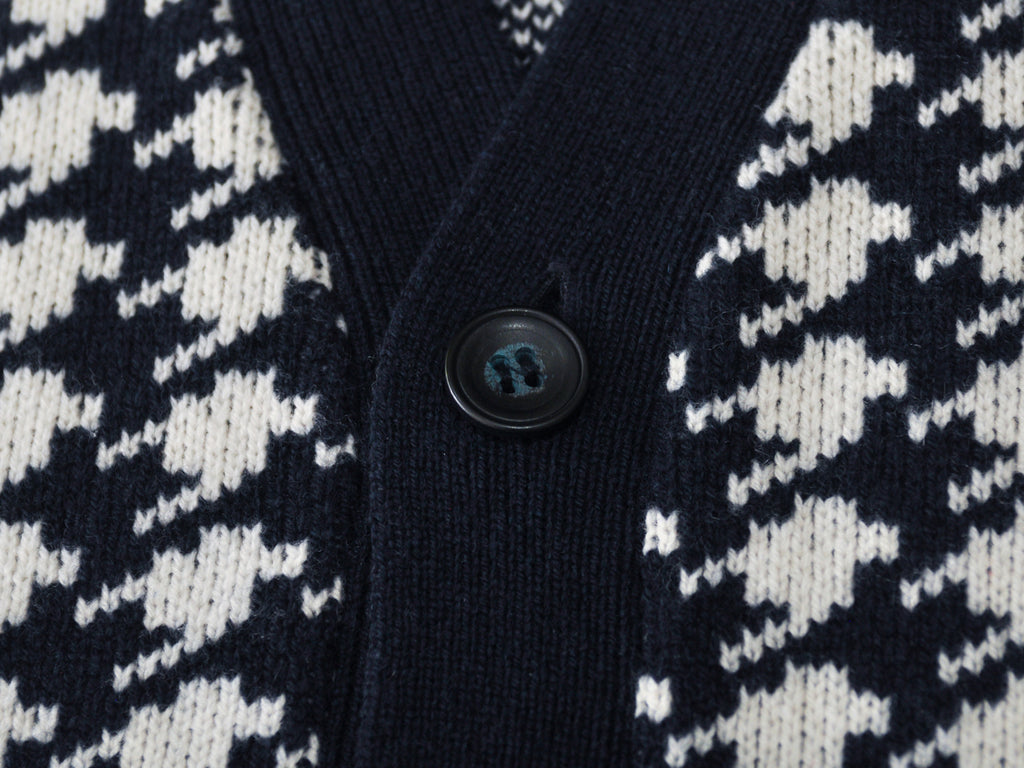 Kiton White on Black Houndstooth Cashmere Cardigan Sweater