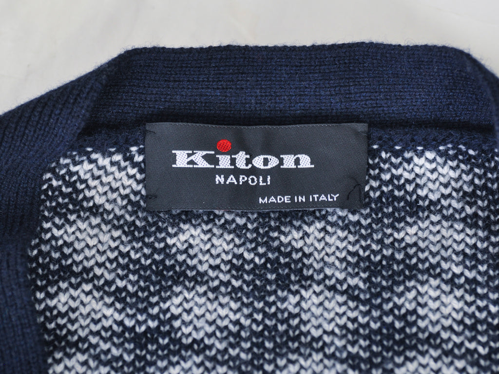 Kiton White on Black Houndstooth Cashmere Cardigan Sweater