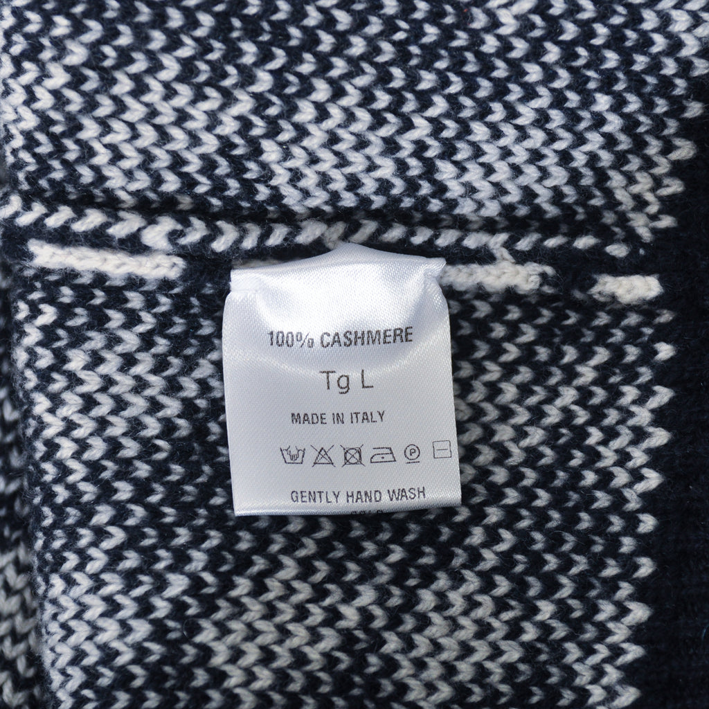Kiton White on Black Houndstooth Cashmere Cardigan Sweater
