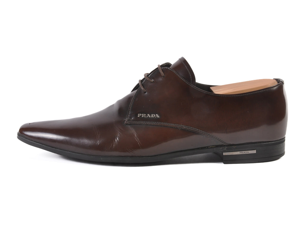 Prada Brown Leather Derby Shoes