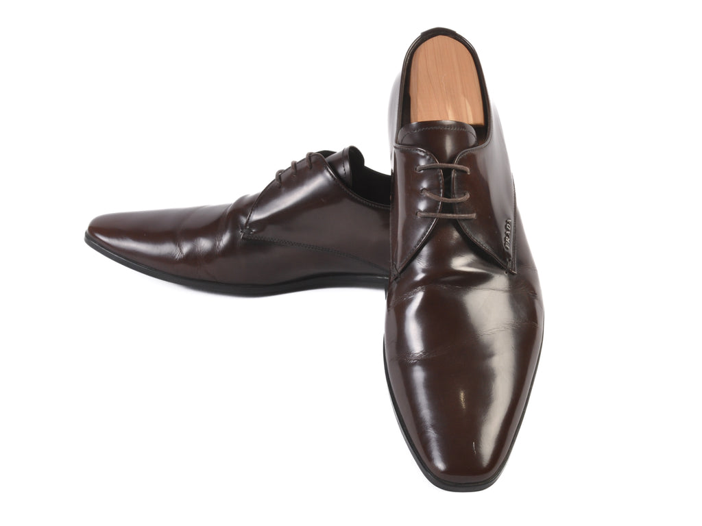 Prada Brown Leather Derby Shoes