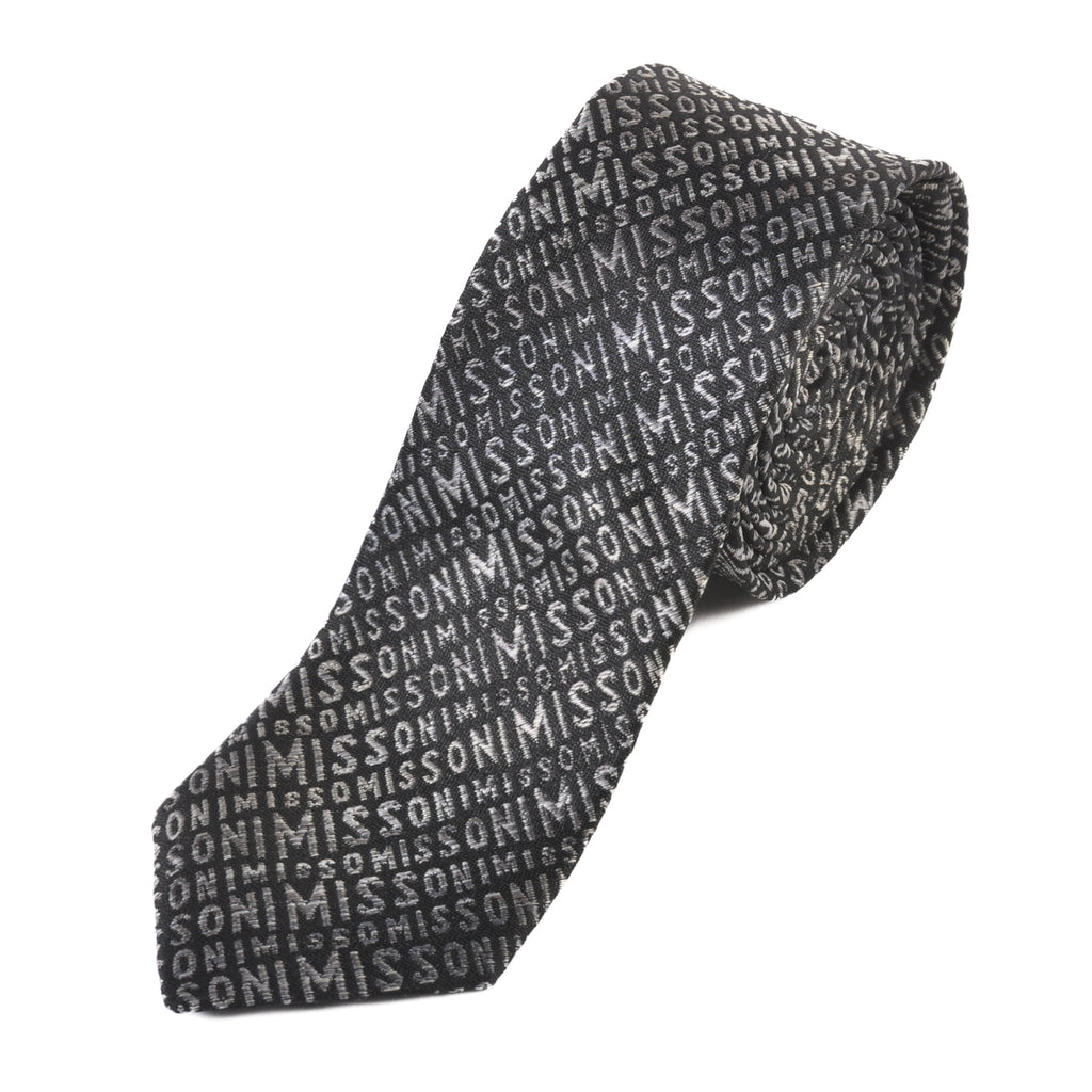 Missoni Grey on Black Warped Text Patterned Tie