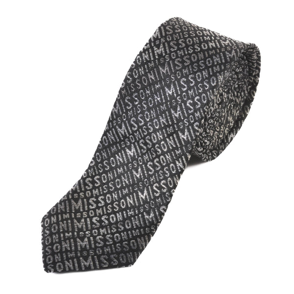 Missoni Grey on Black Warped Text Patterned Tie