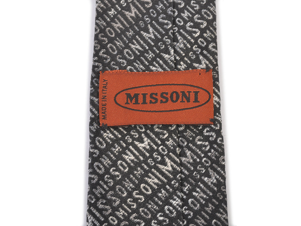 Missoni Grey on Black Warped Text Patterned Tie