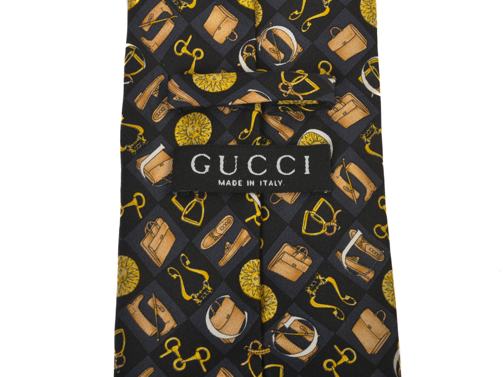 Gucci Gold on Black Print Tie