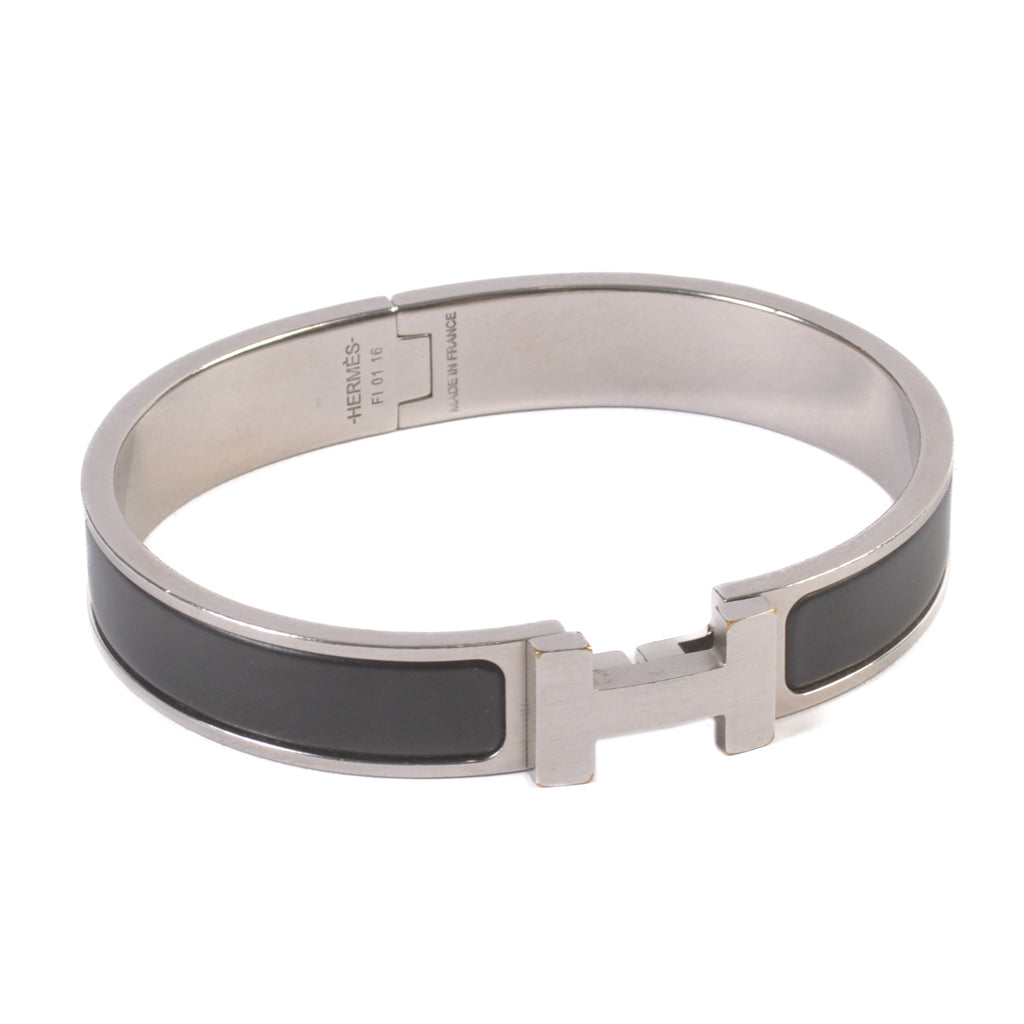 Hermes Black Enamel on Silver H Bracelet