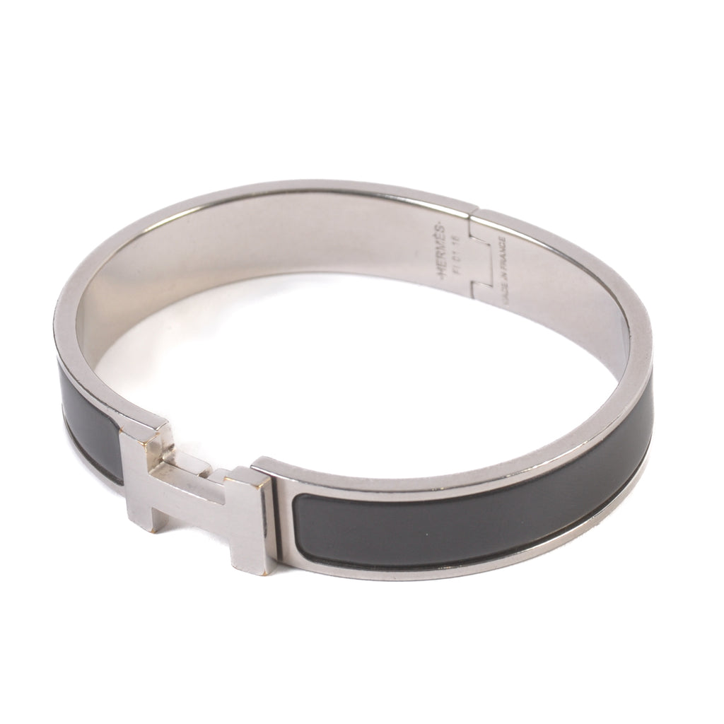 Hermes Black Enamel on Silver H Bracelet