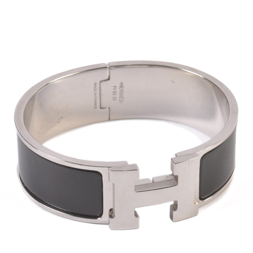 Hermes Black Enamel Black on Silver Clic Clac H Bracelet