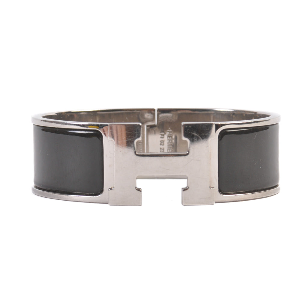 Hermes Black Enamel Black on Silver Clic Clac H Bracelet