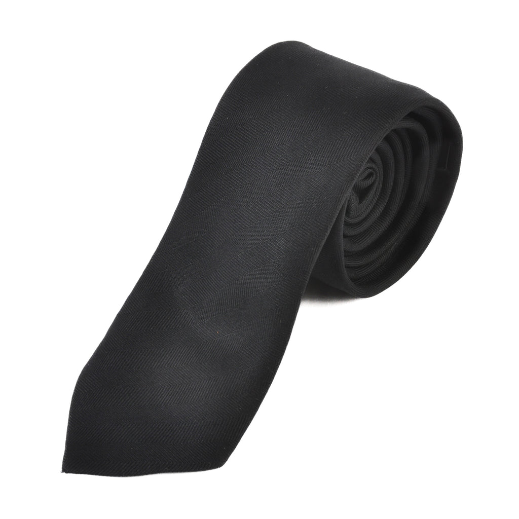 Hermes Black Cravate Unie Chevron Herringbone Tie
