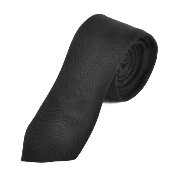 Hermes Black Cravate Unie Chevron Herringbone Tie