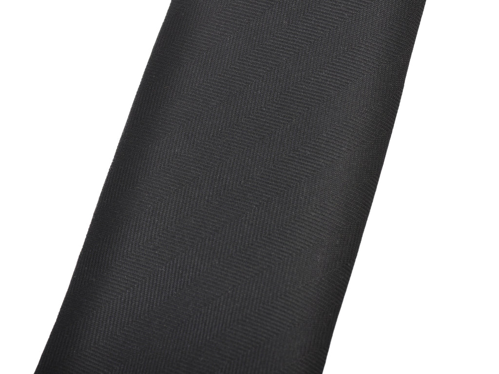 Hermes Black Cravate Unie Chevron Herringbone Tie