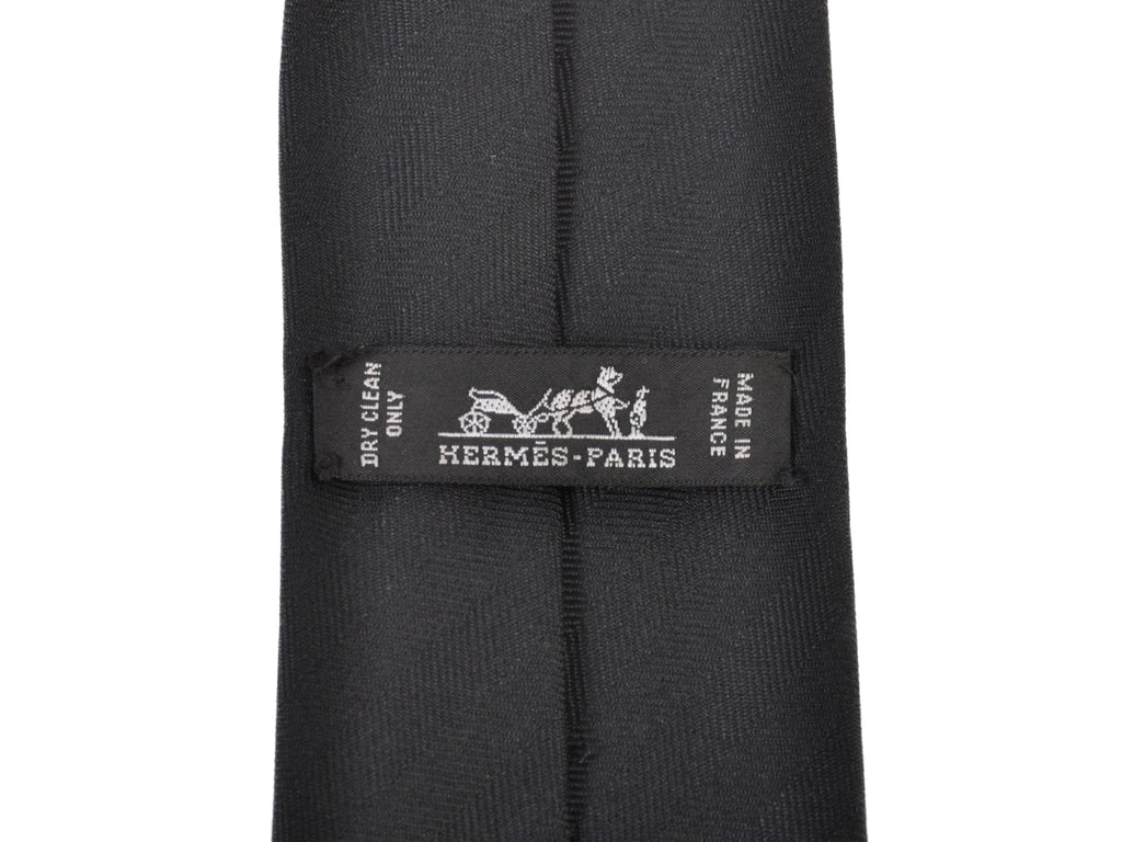 Hermes Black Cravate Unie Chevron Herringbone Tie