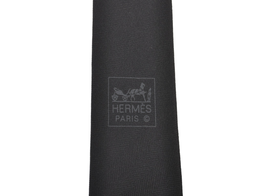 Hermes Black Cravate Unie Chevron Herringbone Tie