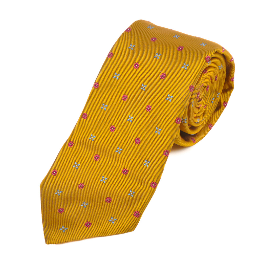 Tino Cosma Golden Yellow Floral Patterned Tie