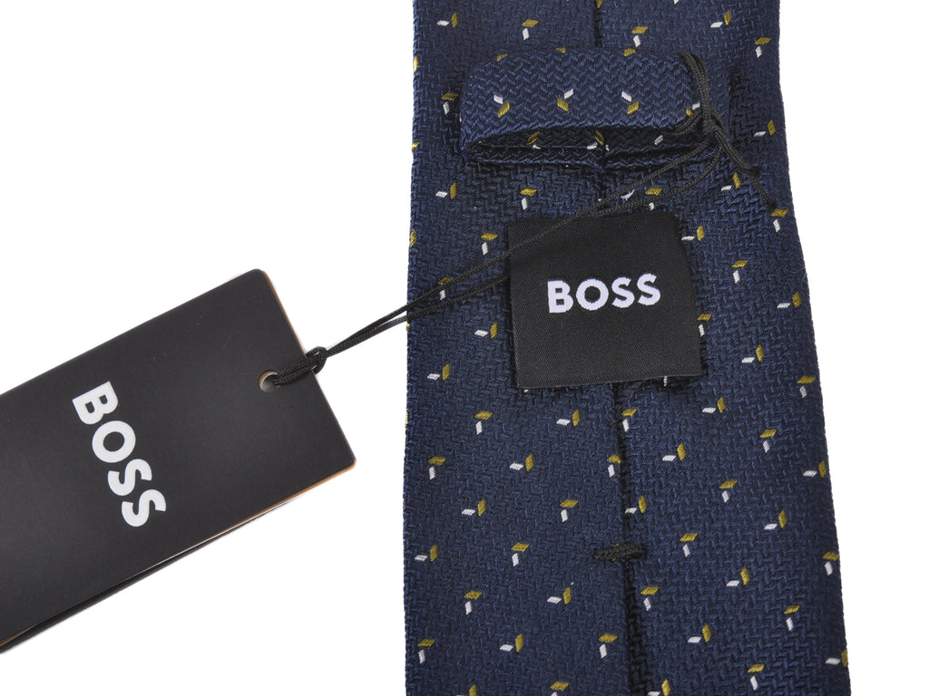 Hugo Boss NWT Navy Blue Geometric Patterned Tie