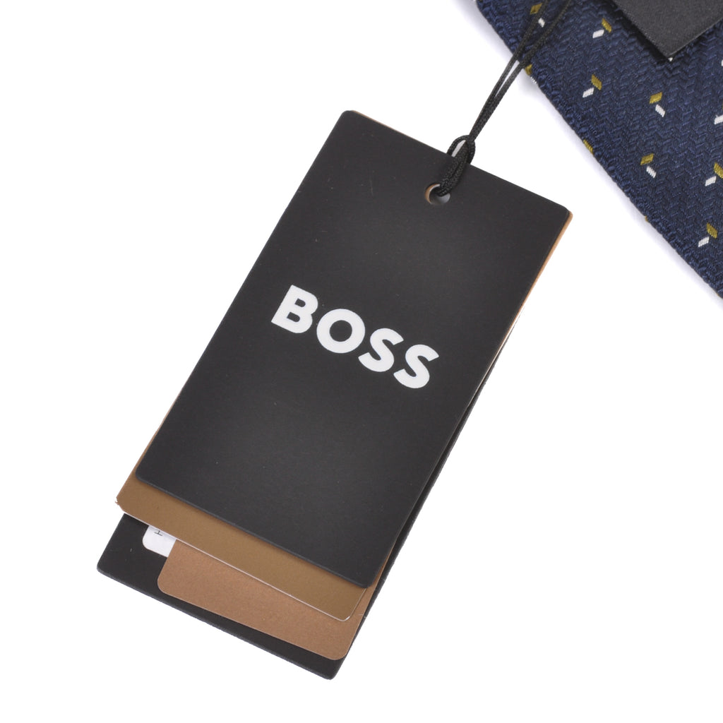 Hugo Boss NWT Navy Blue Geometric Patterned Tie