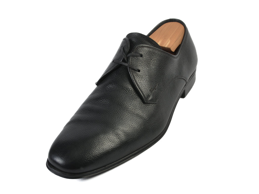 Salvatore Ferragamo Black Pebbled Leather Derby Shoes