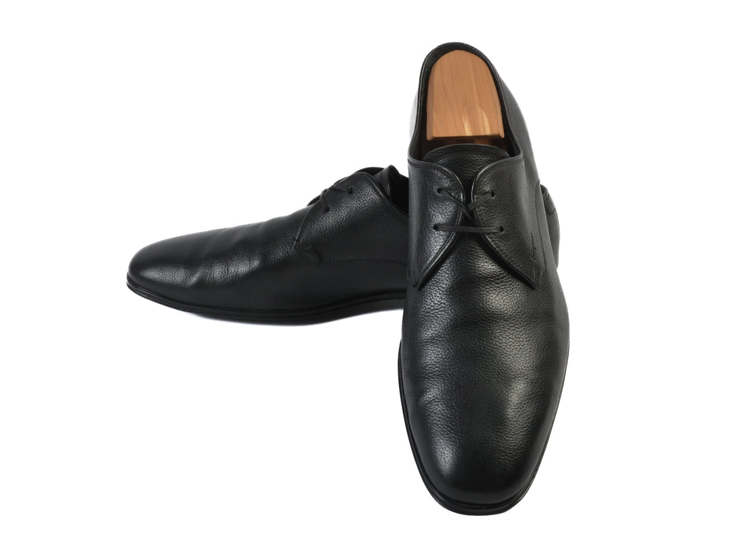 Salvatore Ferragamo Black Pebbled Leather Derby Shoes
