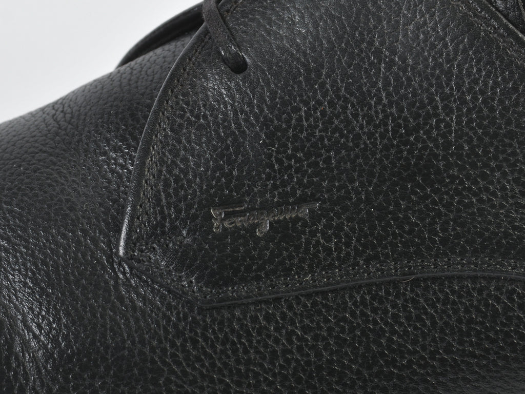 Salvatore Ferragamo Black Pebbled Leather Derby Shoes