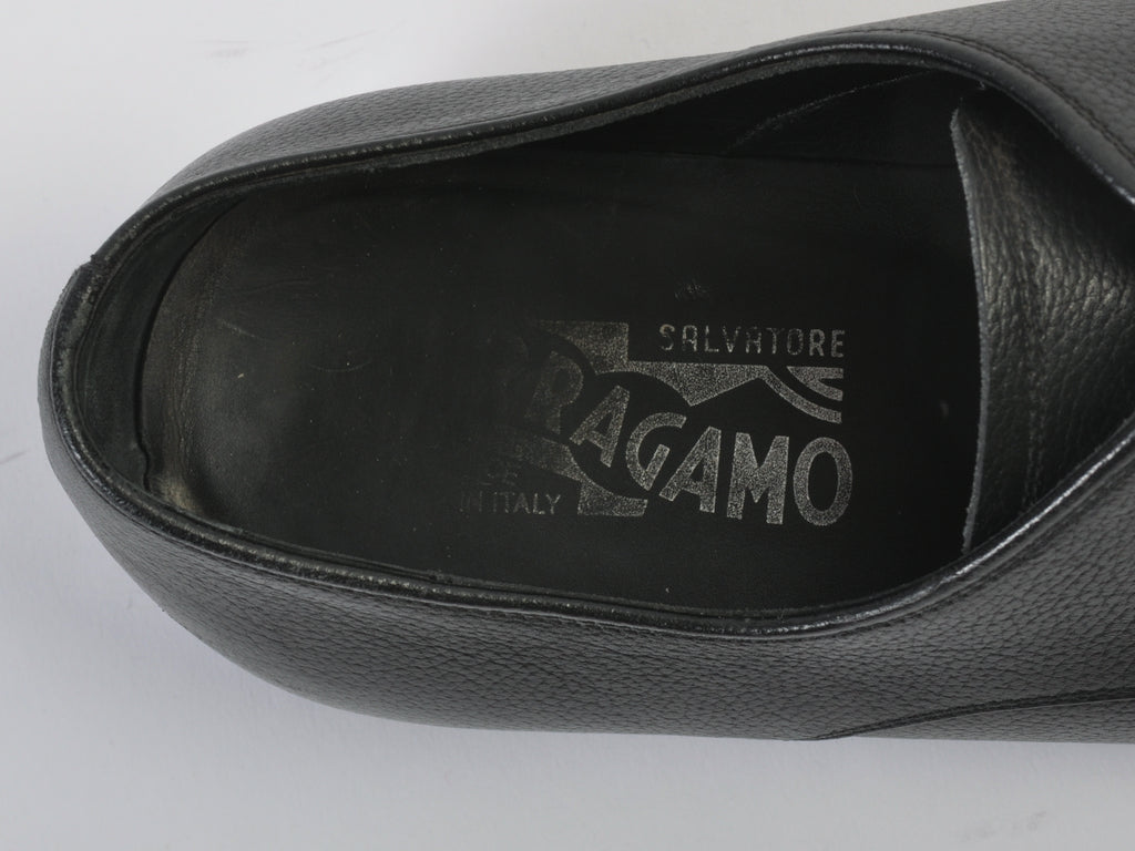 Salvatore Ferragamo Black Pebbled Leather Derby Shoes