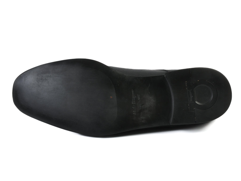 Salvatore Ferragamo Black Pebbled Leather Derby Shoes