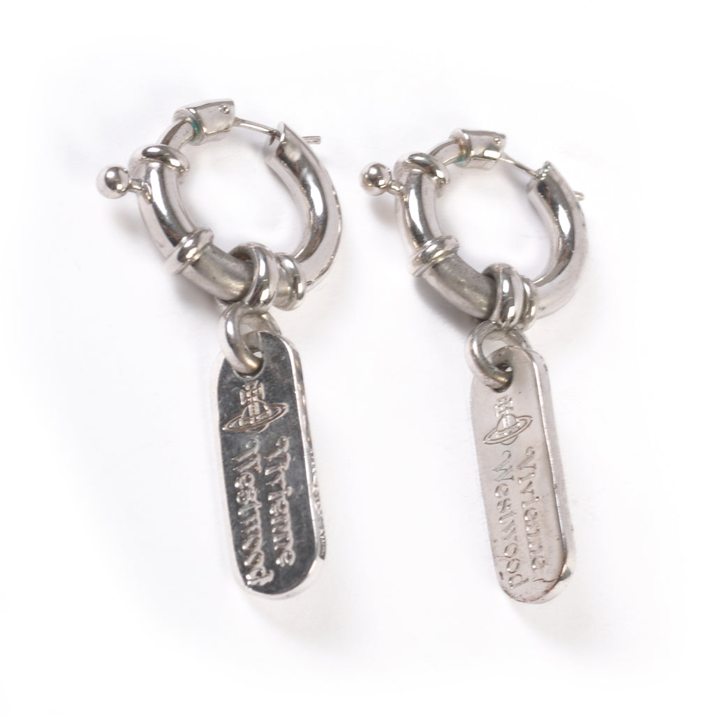 Vivienne Westwood Platinum Tagged Hoop Earings