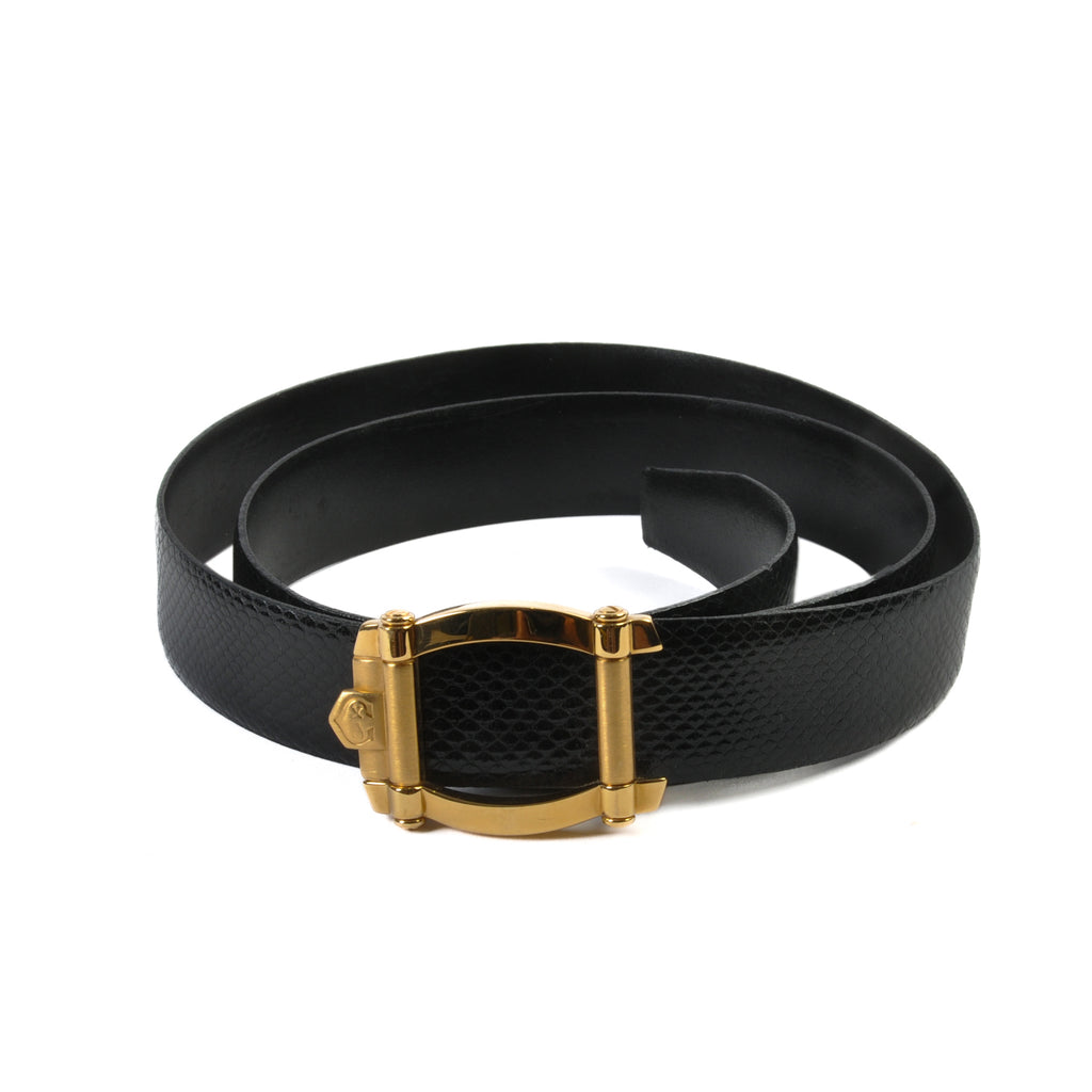 Charriol Paris Black Textured Leather Belt