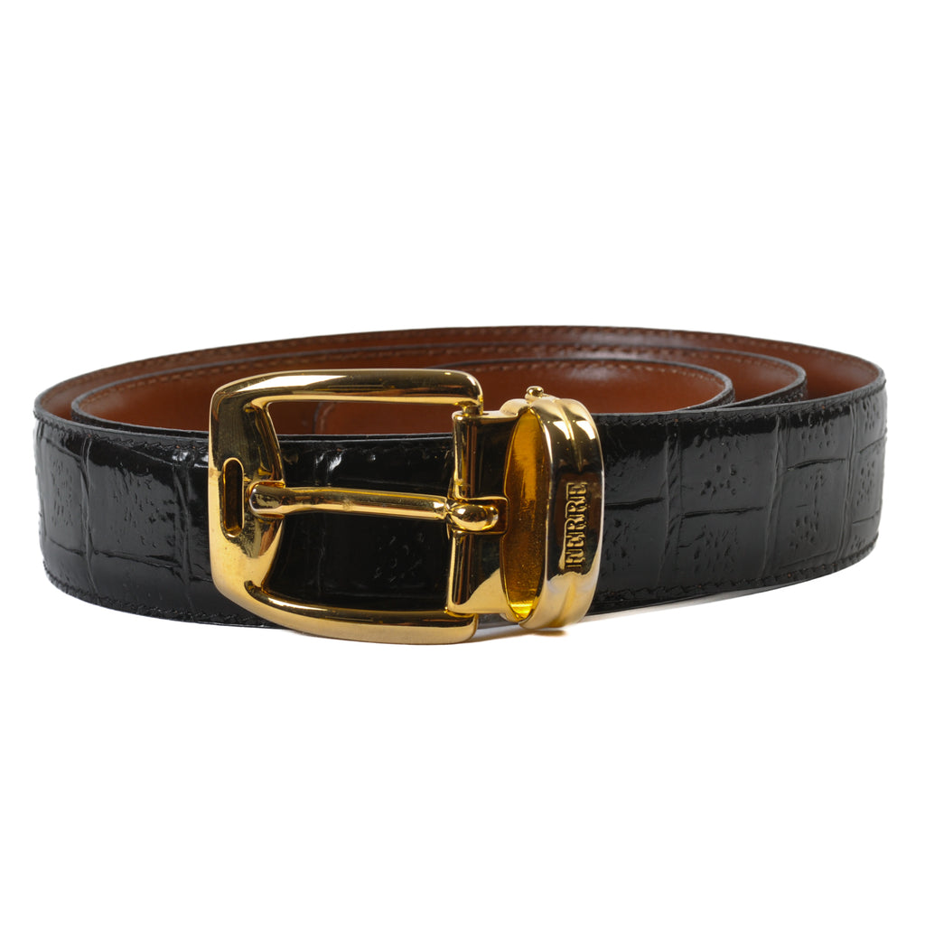 Gianfranco Ferre Vintage Black Embossed Leather Belt