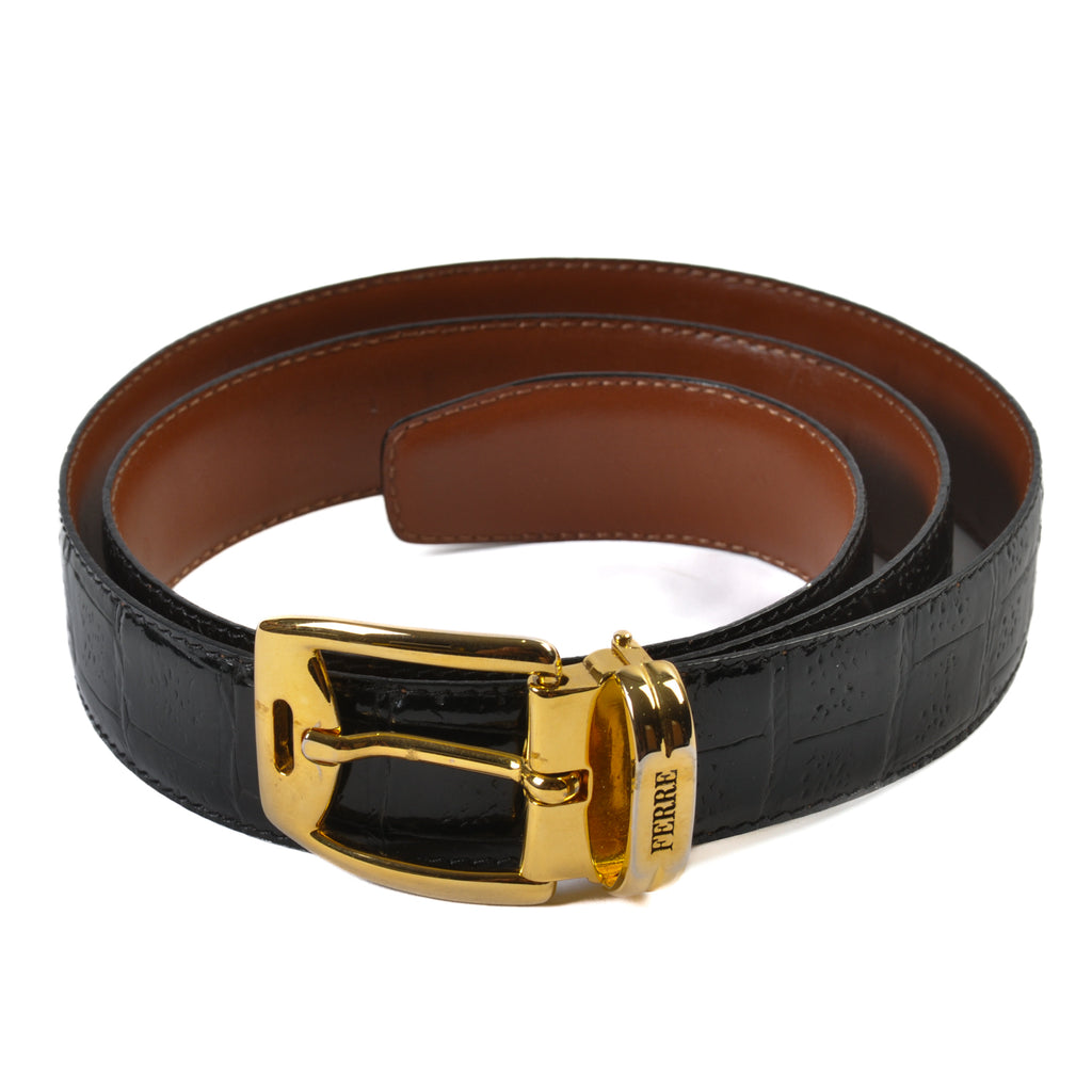 Gianfranco Ferre Vintage Black Embossed Leather Belt