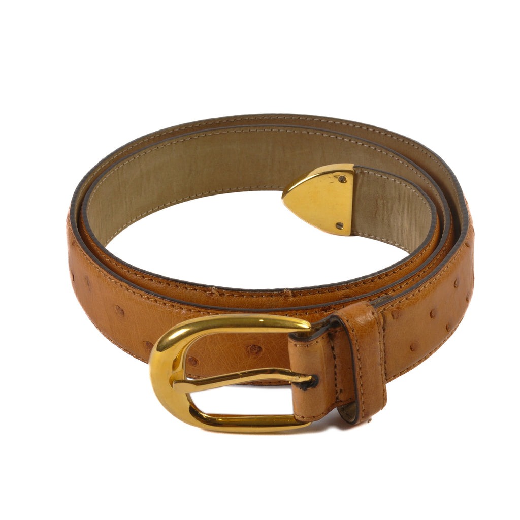 Brioni Brown Ostrich Leather Belt