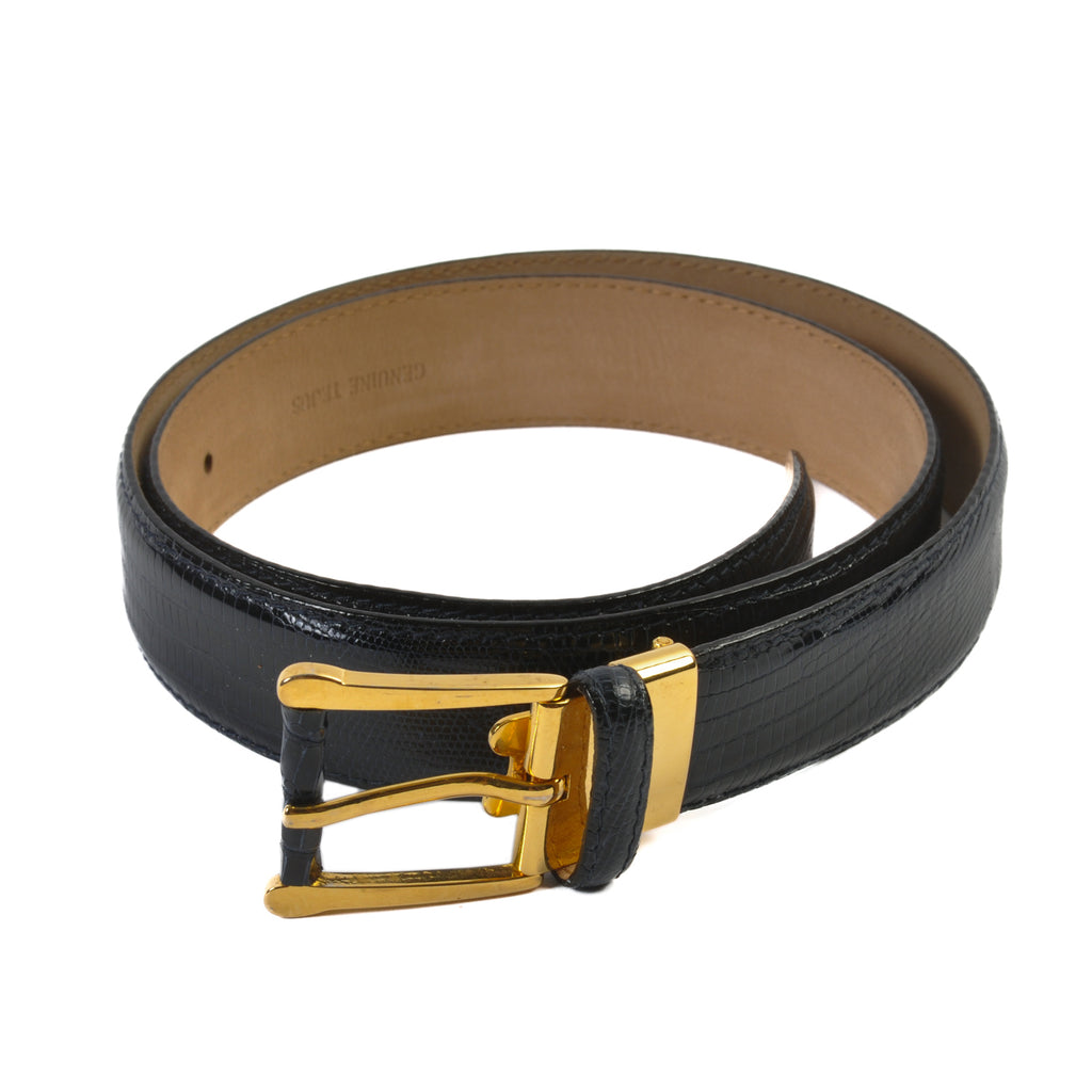 Bally Navy Blue Tejus Lizard Leather Belt