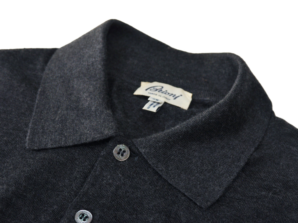 Brioni Dark Grey Silk Cashmere Collared Knit