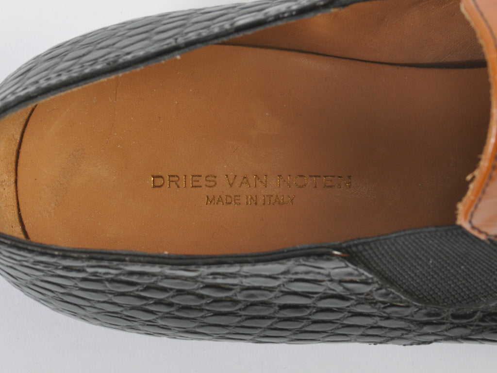 Dries Van Noten Brown and Black Embossed Slip-On Shoes