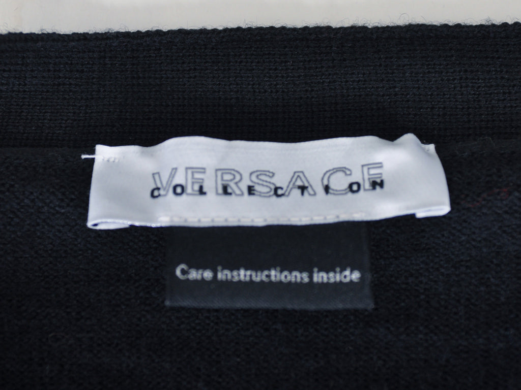 Versace Collection Black Merino Wool Cardigan Sweater