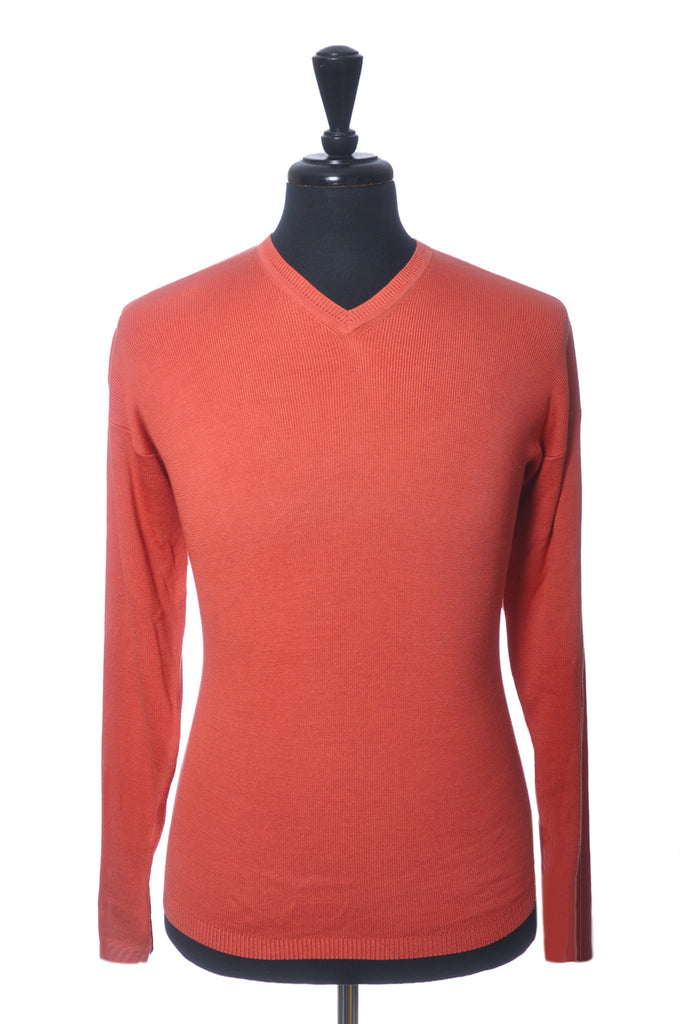 Barry Bricken Coral Silk V-Neck Sweater