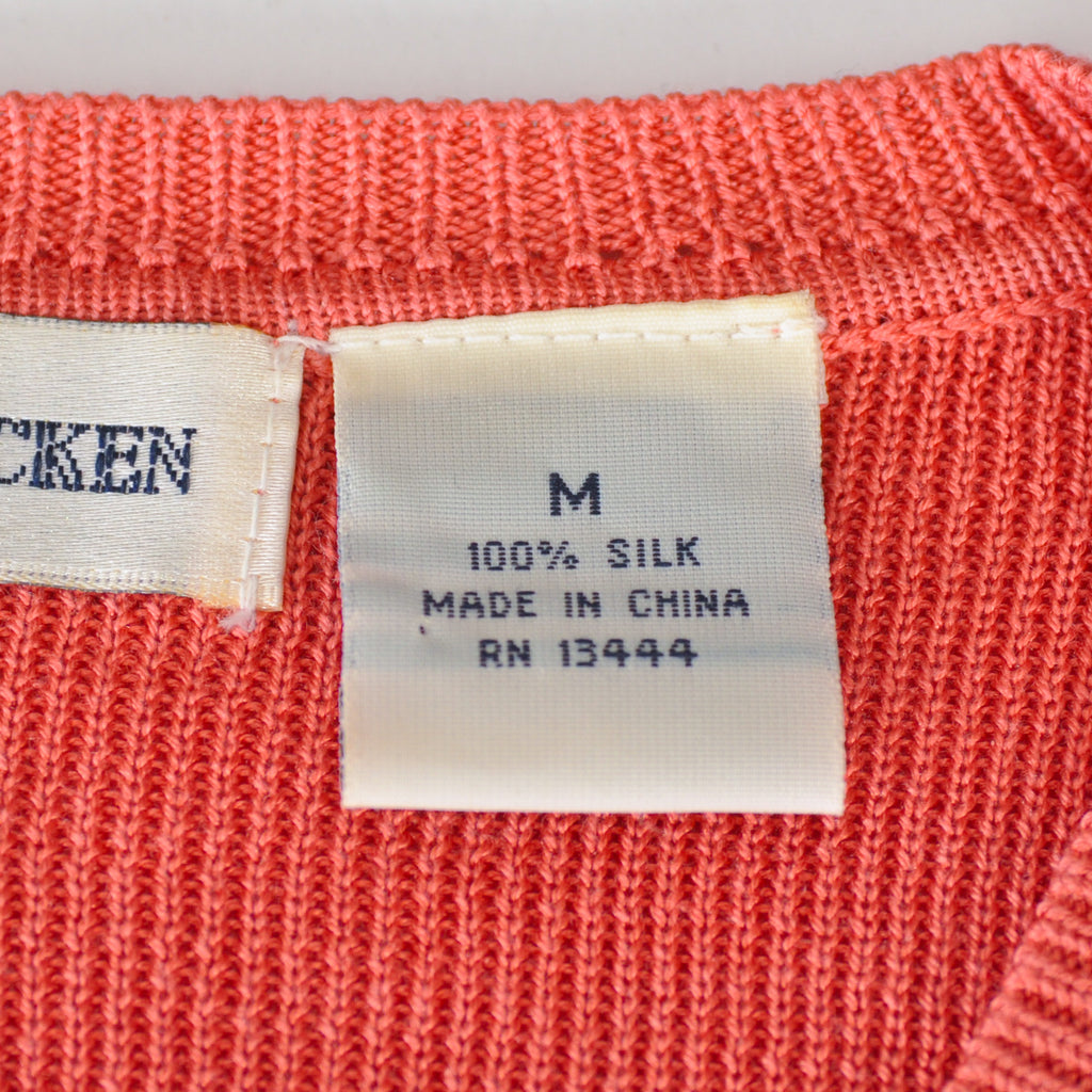 Barry Bricken Coral Silk V-Neck Sweater