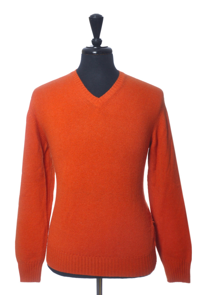 Loro Piana Orange Cashmere V-Neck Sweater
