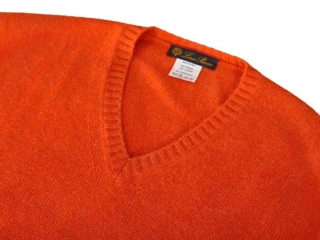 Loro Piana Orange Cashmere V-Neck Sweater