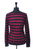 Emporio Armani Deep Raspberry on Black Striped Crew Neck Sweater