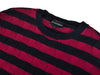 Emporio Armani Deep Raspberry on Black Striped Crew Neck Sweater